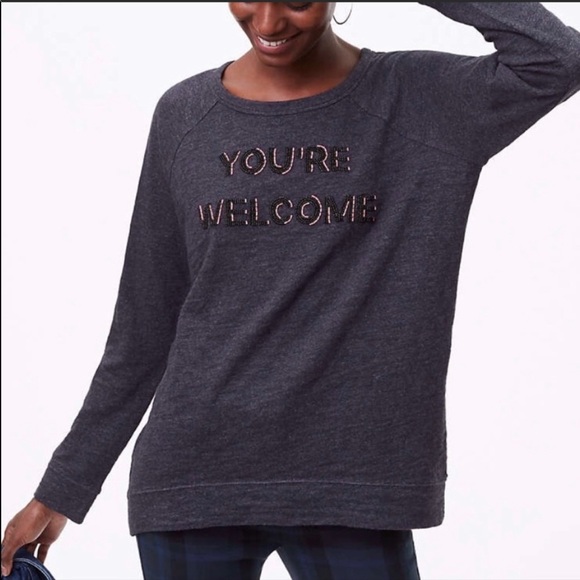 LOFT Gray “You’re Welcome” Beaded Sweater - Picture 2 of 8